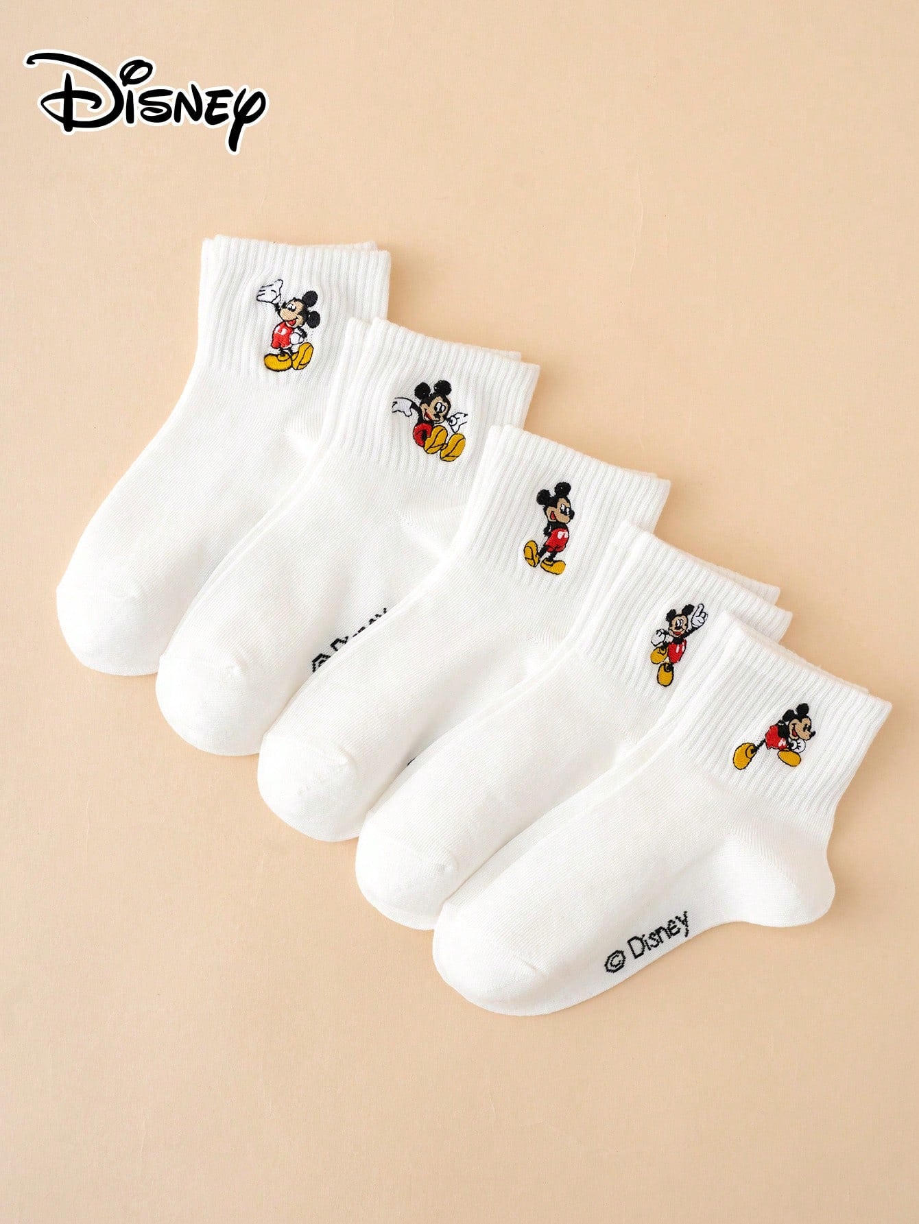 5 Pairs Of Interesting And Personalized Cartoon-Style Cute Embroidered Disney Sock Mickey Dancing Pattern Children's Socks