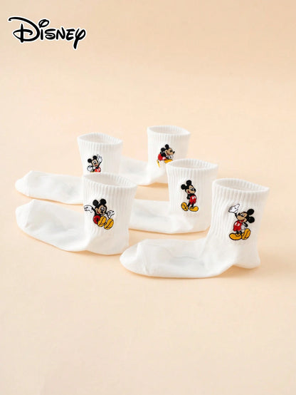 5 Pairs Of Interesting And Personalized Cartoon-Style Cute Embroidered Disney Sock Mickey Dancing Pattern Children's Socks