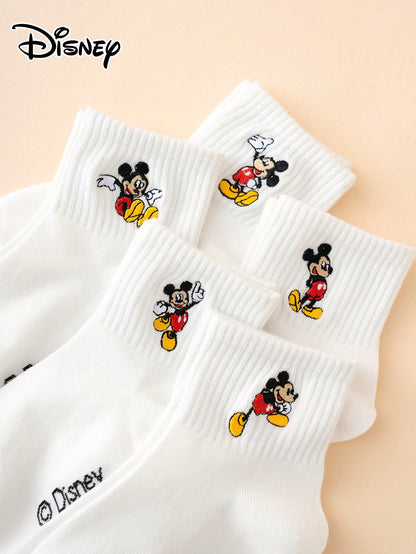 5 Pairs Of Interesting And Personalized Cartoon-Style Cute Embroidered Disney Sock Mickey Dancing Pattern Children's Socks