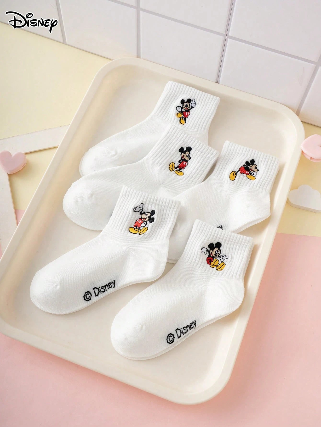 5 Pairs Of Interesting And Personalized Cartoon-Style Cute Embroidered Disney Sock Mickey Dancing Pattern Children's Socks