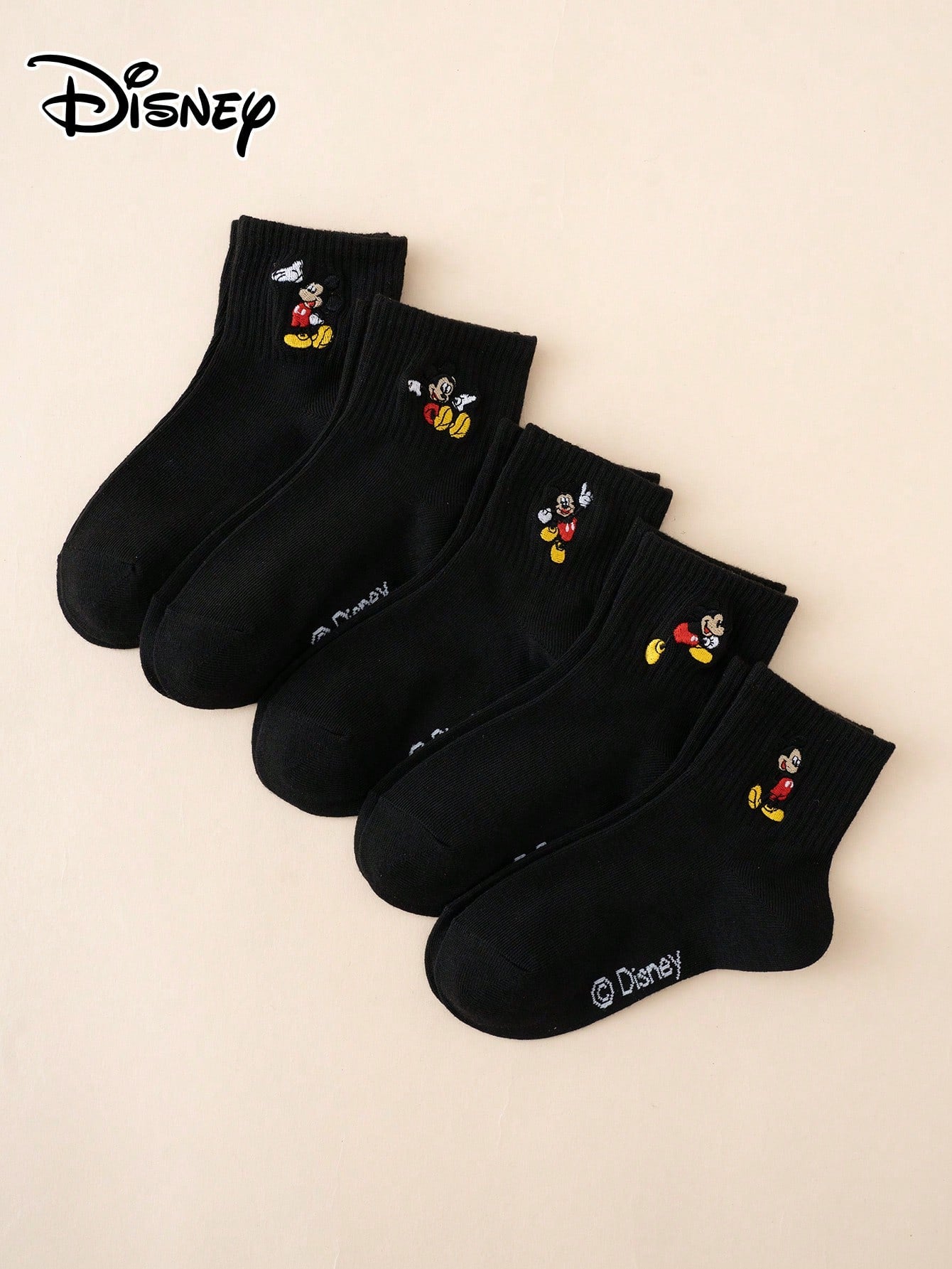 5 Pairs Of Interesting And Personalized Cartoon-Style Cute Embroidered Disney Sock Mickey Dancing Pattern Children's Socks