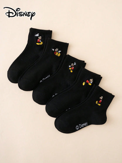 5 Pairs Of Interesting And Personalized Cartoon-Style Cute Embroidered Disney Sock Mickey Dancing Pattern Children's Socks