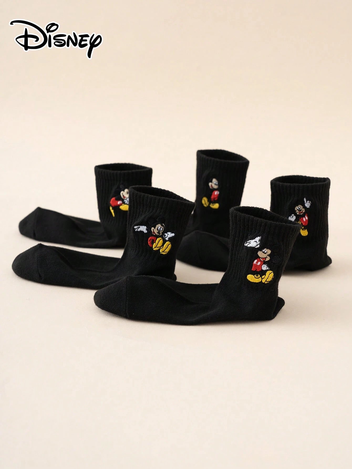 5 Pairs Of Interesting And Personalized Cartoon-Style Cute Embroidered Disney Sock Mickey Dancing Pattern Children's Socks