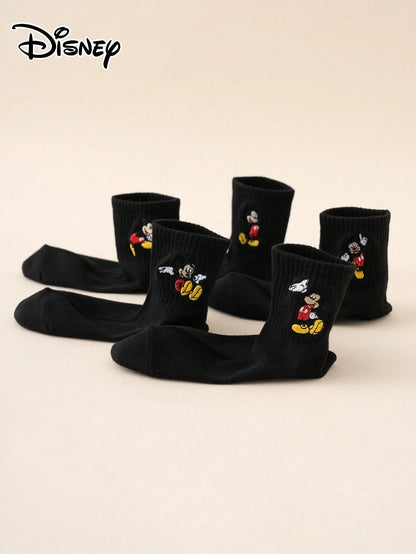 5 Pairs Of Interesting And Personalized Cartoon-Style Cute Embroidered Disney Sock Mickey Dancing Pattern Children's Socks