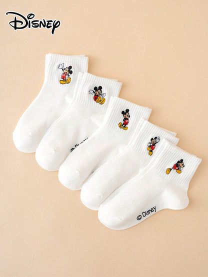 5 Pairs Of Interesting And Personalized Cartoon-Style Cute Embroidered Disney Sock Mickey Dancing Pattern Children's Socks