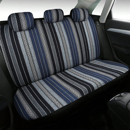 5-Seat Baja Striped Saddle Blanket Car Seat Covers Full Set- Universal Fit For Sedan SUV Truck| Breathable Woven Fabric| Includes Front Seat Covers + Solid Bench Covers, Seat Belt Pads & Steering W
