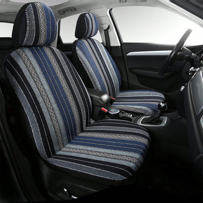 5-Seat Baja Striped Saddle Blanket Car Seat Covers Full Set- Universal Fit For Sedan SUV Truck| Breathable Woven Fabric| Includes Front Seat Covers + Solid Bench Covers, Seat Belt Pads & Steering W