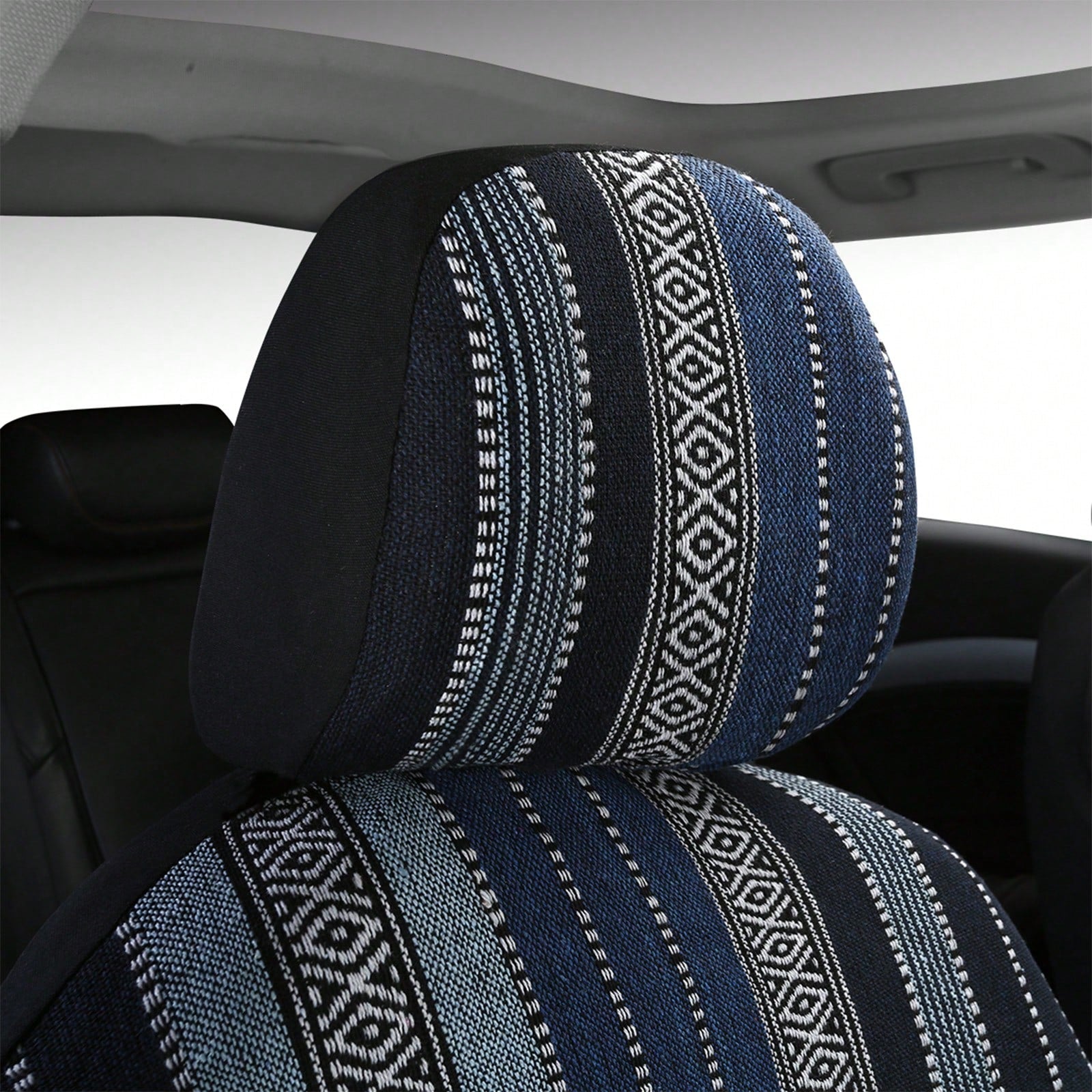 5-Seat Baja Striped Saddle Blanket Car Seat Covers Full Set- Universal Fit For Sedan SUV Truck| Breathable Woven Fabric| Includes Front Seat Covers + Solid Bench Covers, Seat Belt Pads & Steering W