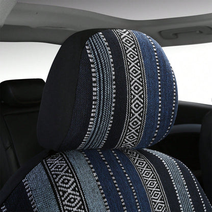 5-Seat Baja Striped Saddle Blanket Car Seat Covers Full Set- Universal Fit For Sedan SUV Truck| Breathable Woven Fabric| Includes Front Seat Covers + Solid Bench Covers, Seat Belt Pads & Steering W