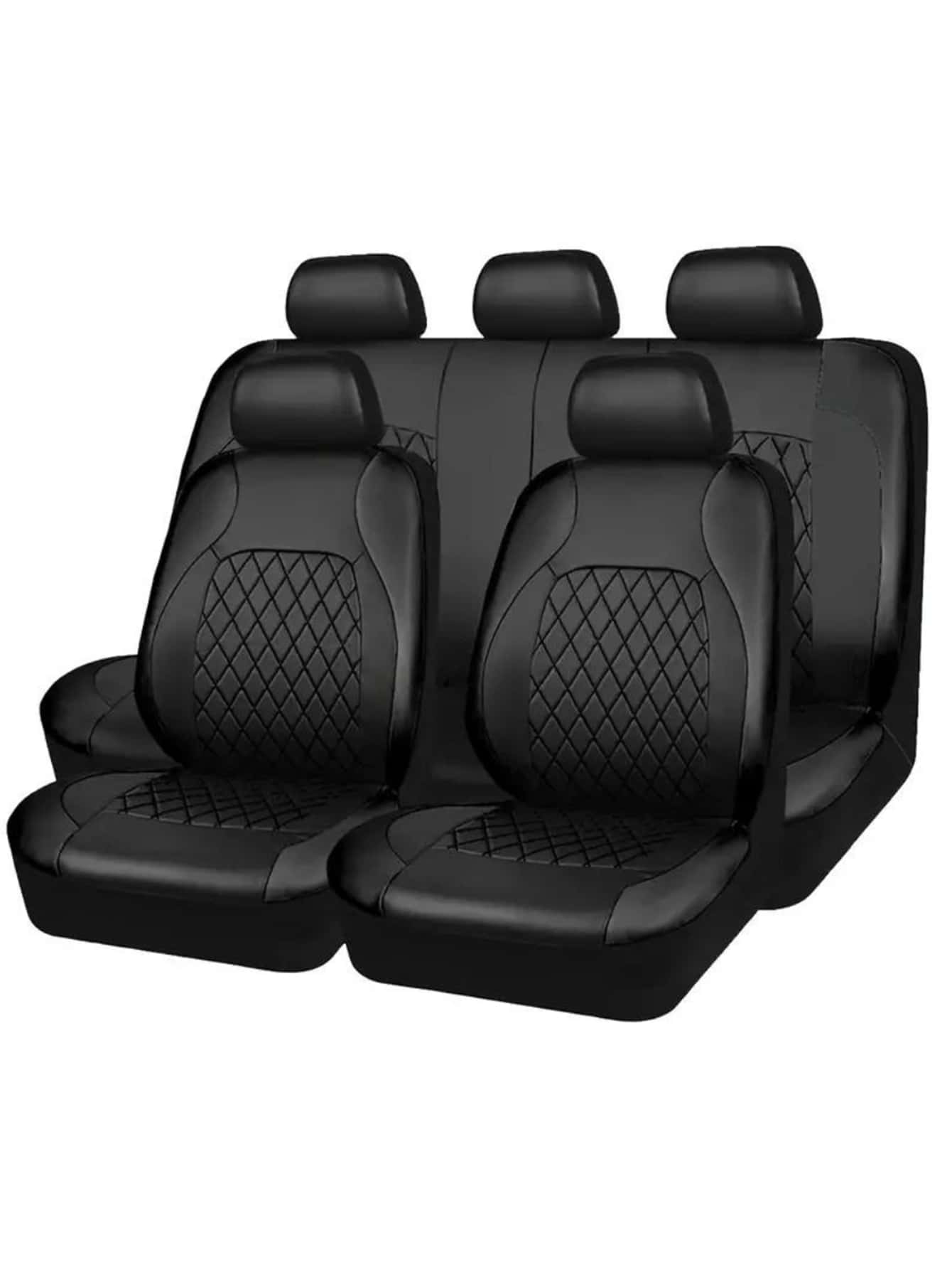 5 Seat Deluxe All-Season Quilted Faux Leather Car Seat Covers- Comfy Sponge-Padding, Universal Fit,Car Seat Cover Full Set