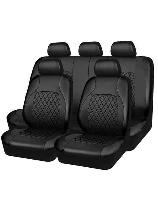 5 Seat Deluxe All-Season Quilted Faux Leather Car Seat Covers- Comfy Sponge-Padding, Universal Fit,Car Seat Cover Full Set