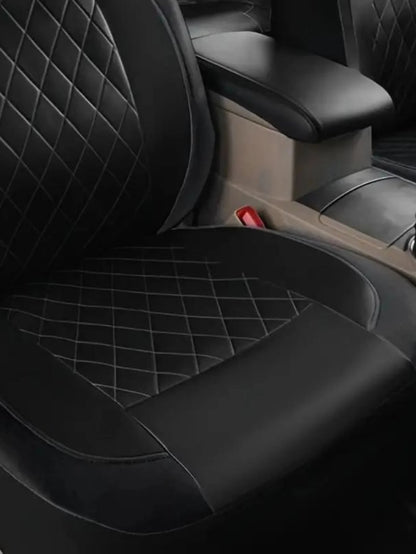 5 Seat Deluxe All-Season Quilted Faux Leather Car Seat Covers- Comfy Sponge-Padding, Universal Fit,Car Seat Cover Full Set