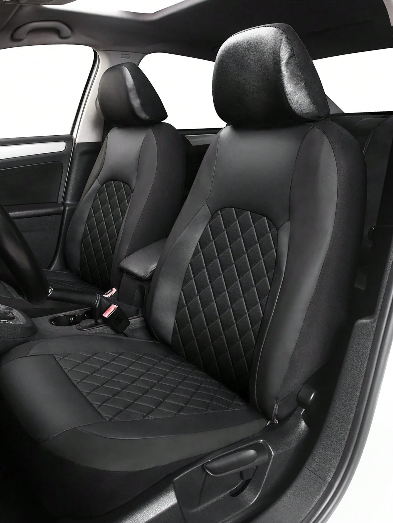 5 Seat Deluxe All-Season Quilted Faux Leather Car Seat Covers- Comfy Sponge-Padding, Universal Fit,Car Seat Cover Full Set