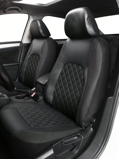 5 Seat Deluxe All-Season Quilted Faux Leather Car Seat Covers- Comfy Sponge-Padding, Universal Fit,Car Seat Cover Full Set