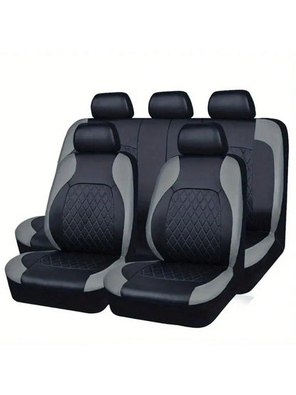 5 Seat Deluxe All-Season Quilted Faux Leather Car Seat Covers- Comfy Sponge-Padding, Universal Fit,Car Seat Cover Full Set