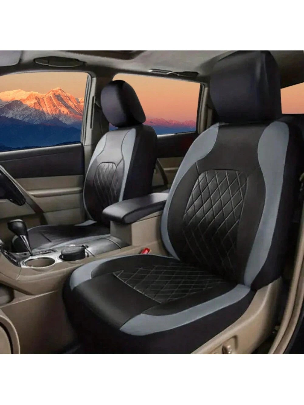 5 Seat Deluxe All-Season Quilted Faux Leather Car Seat Covers- Comfy Sponge-Padding, Universal Fit,Car Seat Cover Full Set