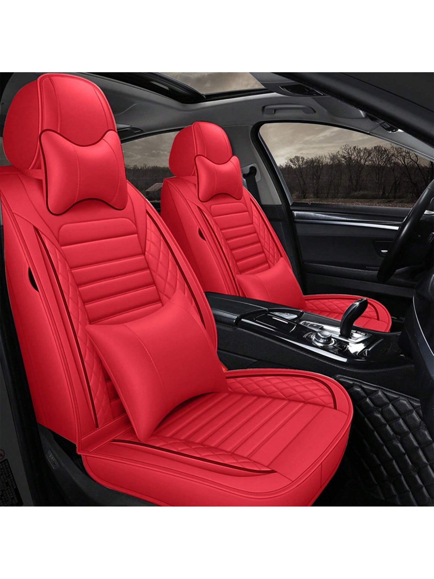 5 Seats Car Seat Covers Full Set PU Leather Front Rear Back Padded Cover Universal Auto Seat Protectors With Or Without Head Pillow For Most Cars Sedan Truck SUV