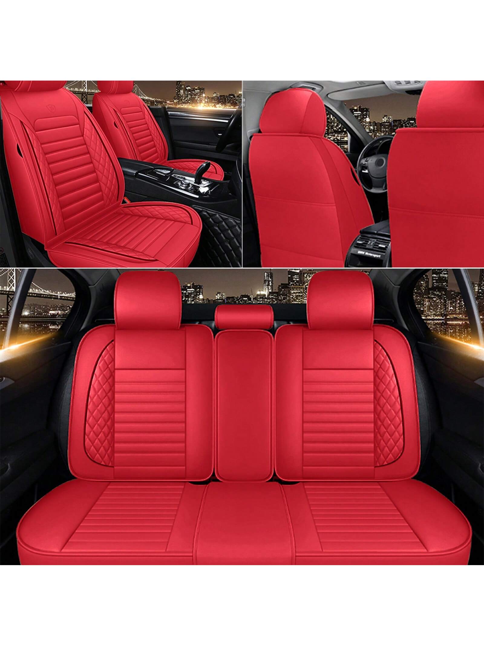 5 Seats Car Seat Covers Full Set PU Leather Front Rear Back Padded Cover Universal Auto Seat Protectors With Or Without Head Pillow For Most Cars Sedan Truck SUV