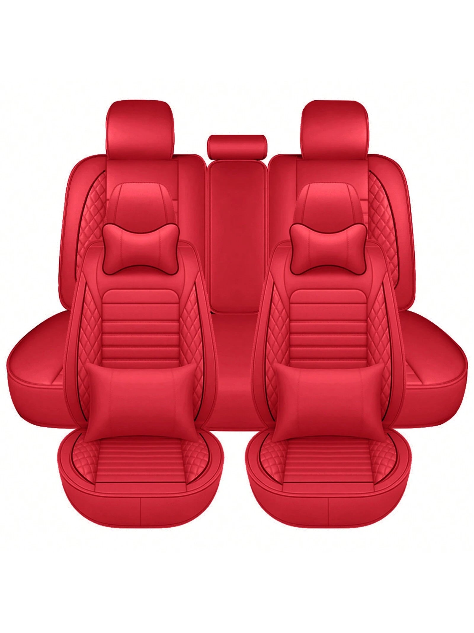 5 Seats Car Seat Covers Full Set PU Leather Front Rear Back Padded Cover Universal Auto Seat Protectors With Or Without Head Pillow For Most Cars Sedan Truck SUV