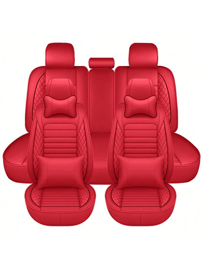 5 Seats Car Seat Covers Full Set PU Leather Front Rear Back Padded Cover Universal Auto Seat Protectors With Or Without Head Pillow For Most Cars Sedan Truck SUV