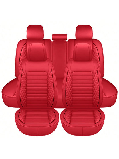 5 Seats Car Seat Covers Full Set PU Leather Front Rear Back Padded Cover Universal Auto Seat Protectors With Or Without Head Pillow For Most Cars Sedan Truck SUV