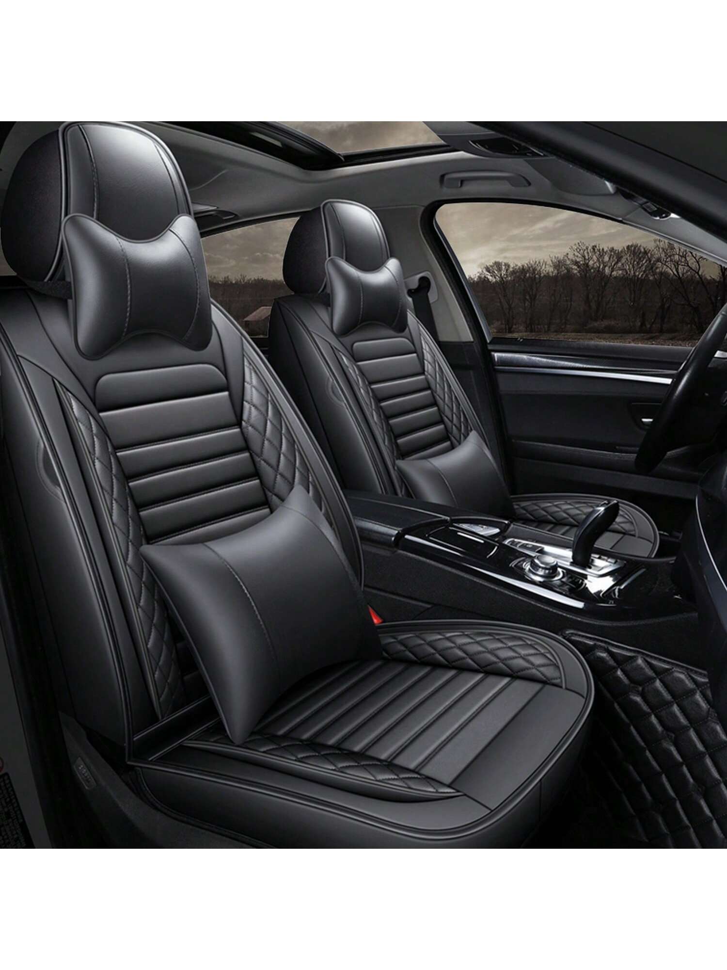 5 Seats Car Seat Covers Full Set PU Leather Front Rear Back Padded Cover Universal Auto Seat Protectors With Or Without Head Pillow For Most Cars Sedan Truck SUV
