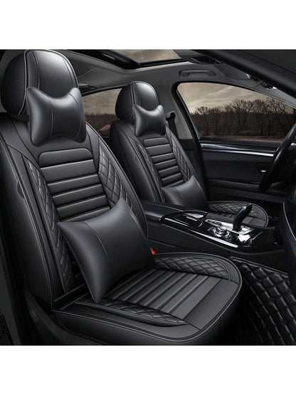 5 Seats Car Seat Covers Full Set PU Leather Front Rear Back Padded Cover Universal Auto Seat Protectors With Or Without Head Pillow For Most Cars Sedan Truck SUV