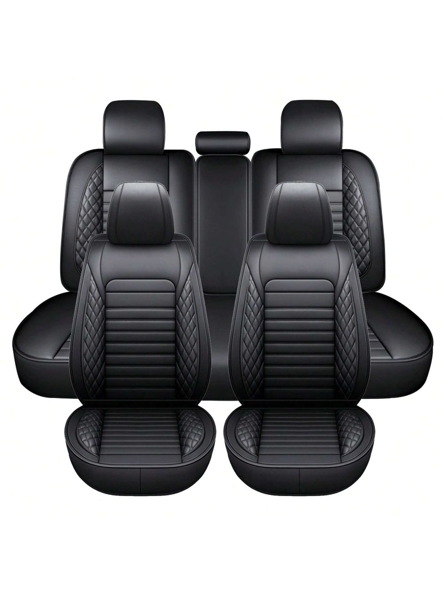 5 Seats Car Seat Covers Full Set PU Leather Front Rear Back Padded Cover Universal Auto Seat Protectors With Or Without Head Pillow For Most Cars Sedan Truck SUV