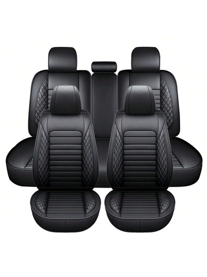 5 Seats Car Seat Covers Full Set PU Leather Front Rear Back Padded Cover Universal Auto Seat Protectors With Or Without Head Pillow For Most Cars Sedan Truck SUV