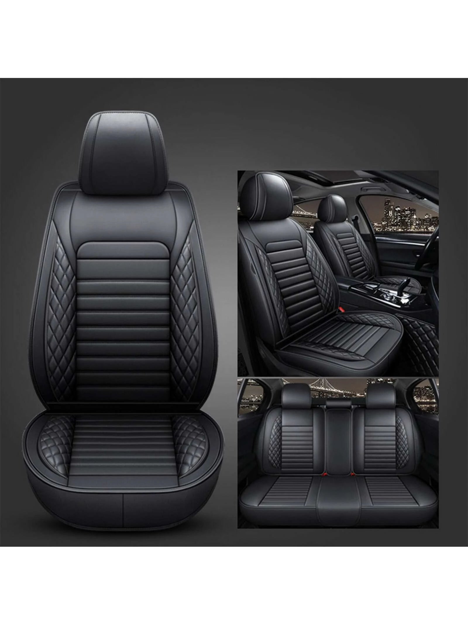 5 Seats Car Seat Covers Full Set PU Leather Front Rear Back Padded Cover Universal Auto Seat Protectors With Or Without Head Pillow For Most Cars Sedan Truck SUV
