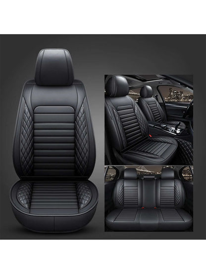 5 Seats Car Seat Covers Full Set PU Leather Front Rear Back Padded Cover Universal Auto Seat Protectors With Or Without Head Pillow For Most Cars Sedan Truck SUV