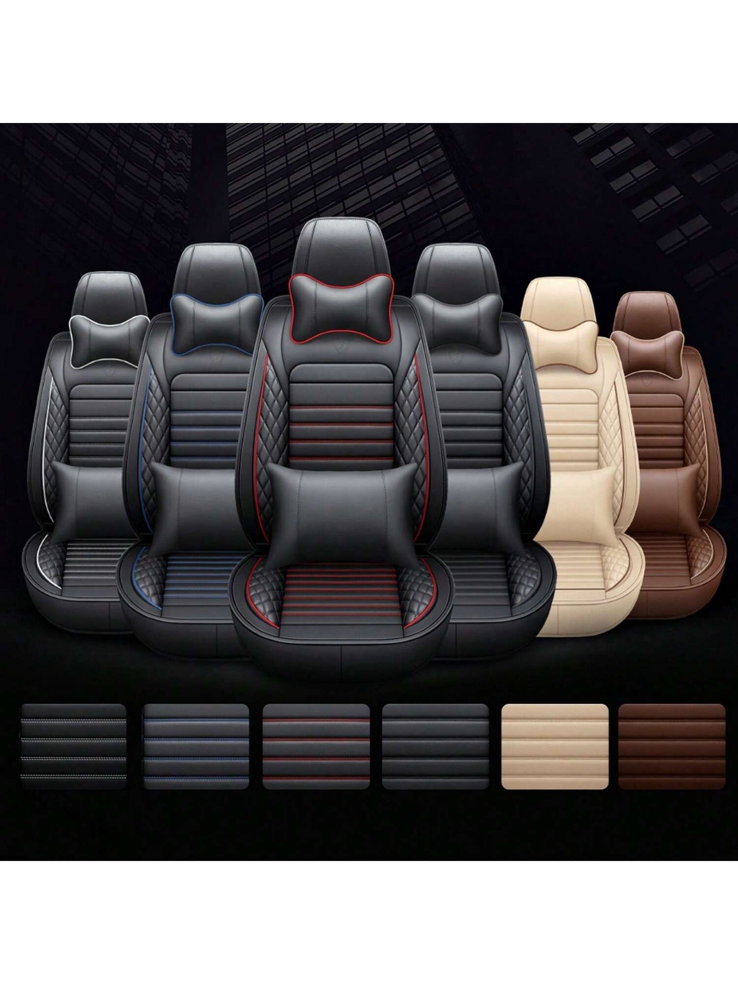 5 Seats Car Seat Covers Full Set PU Leather Front Rear Back Padded Cover Universal Auto Seat Protectors With Or Without Head Pillow For Most Cars Sedan Truck SUV