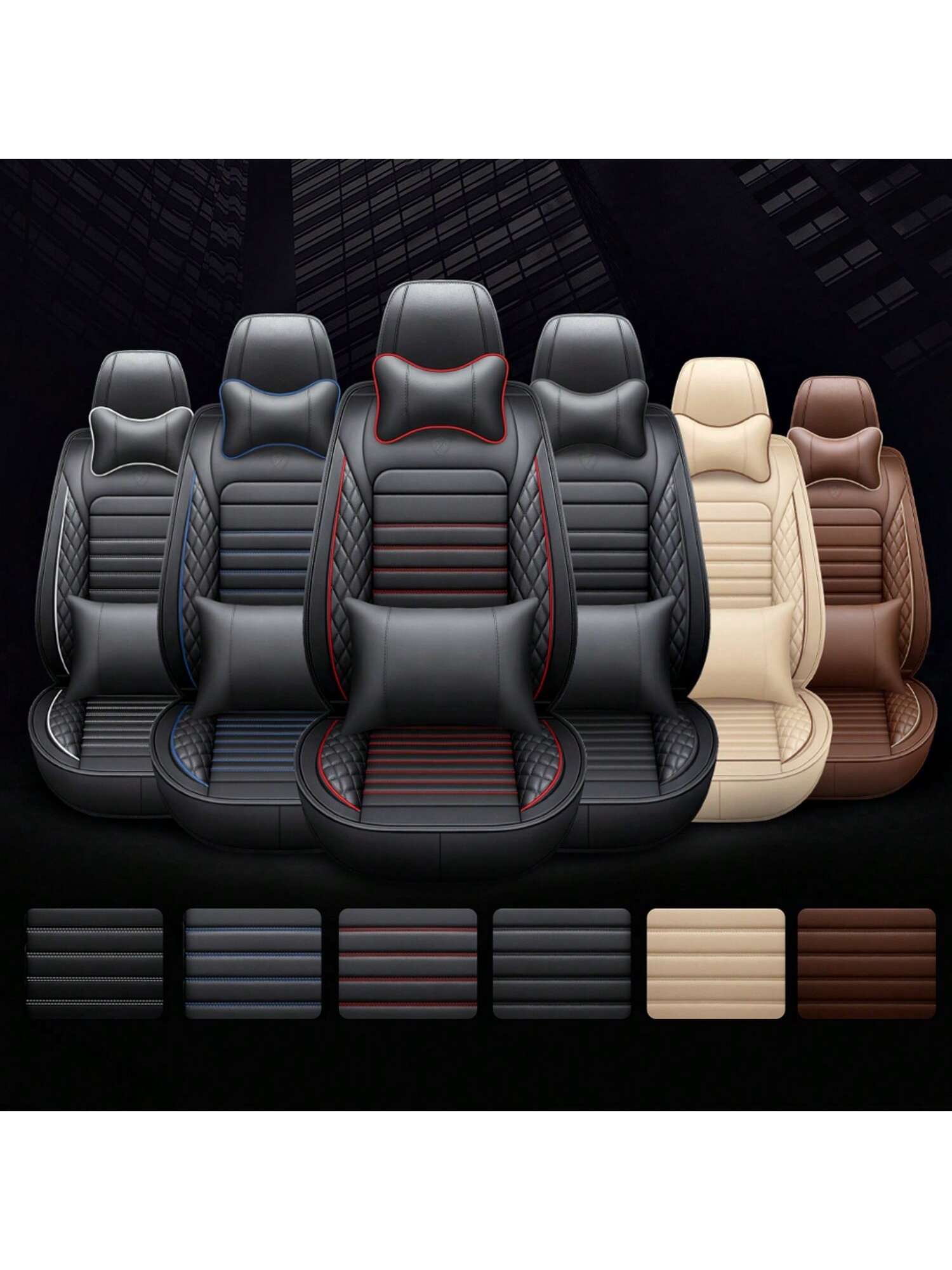 5 Seats Car Seat Covers Full Set PU Leather Front Rear Back Padded Cover Universal Auto Seat Protectors With Or Without Head Pillow For Most Cars Sedan Truck SUV