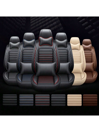 5 Seats Car Seat Covers Full Set PU Leather Front Rear Back Padded Cover Universal Auto Seat Protectors With Or Without Head Pillow For Most Cars Sedan Truck SUV