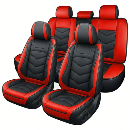 5 Seats Full-Cover PU Leather Car Seat Covers, Full Coverage Wrapping Wear-Resistant Auto Seat Protectors, Waterproof Easy Install Universal Car Seat Cushions, Premium PU Leather Auto Interior Accesso