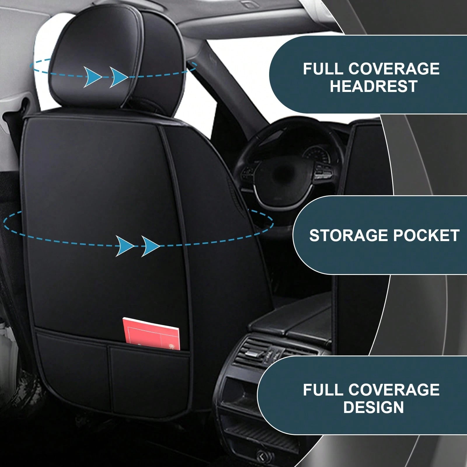 5 Seats Full-Cover PU Leather Car Seat Covers, Full Coverage Wrapping Wear-Resistant Auto Seat Protectors, Waterproof Easy Install Universal Car Seat Cushions, Premium PU Leather Auto Interior Accesso