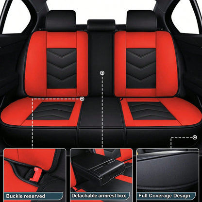 5 Seats Full-Cover PU Leather Car Seat Covers, Full Coverage Wrapping Wear-Resistant Auto Seat Protectors, Waterproof Easy Install Universal Car Seat Cushions, Premium PU Leather Auto Interior Accesso