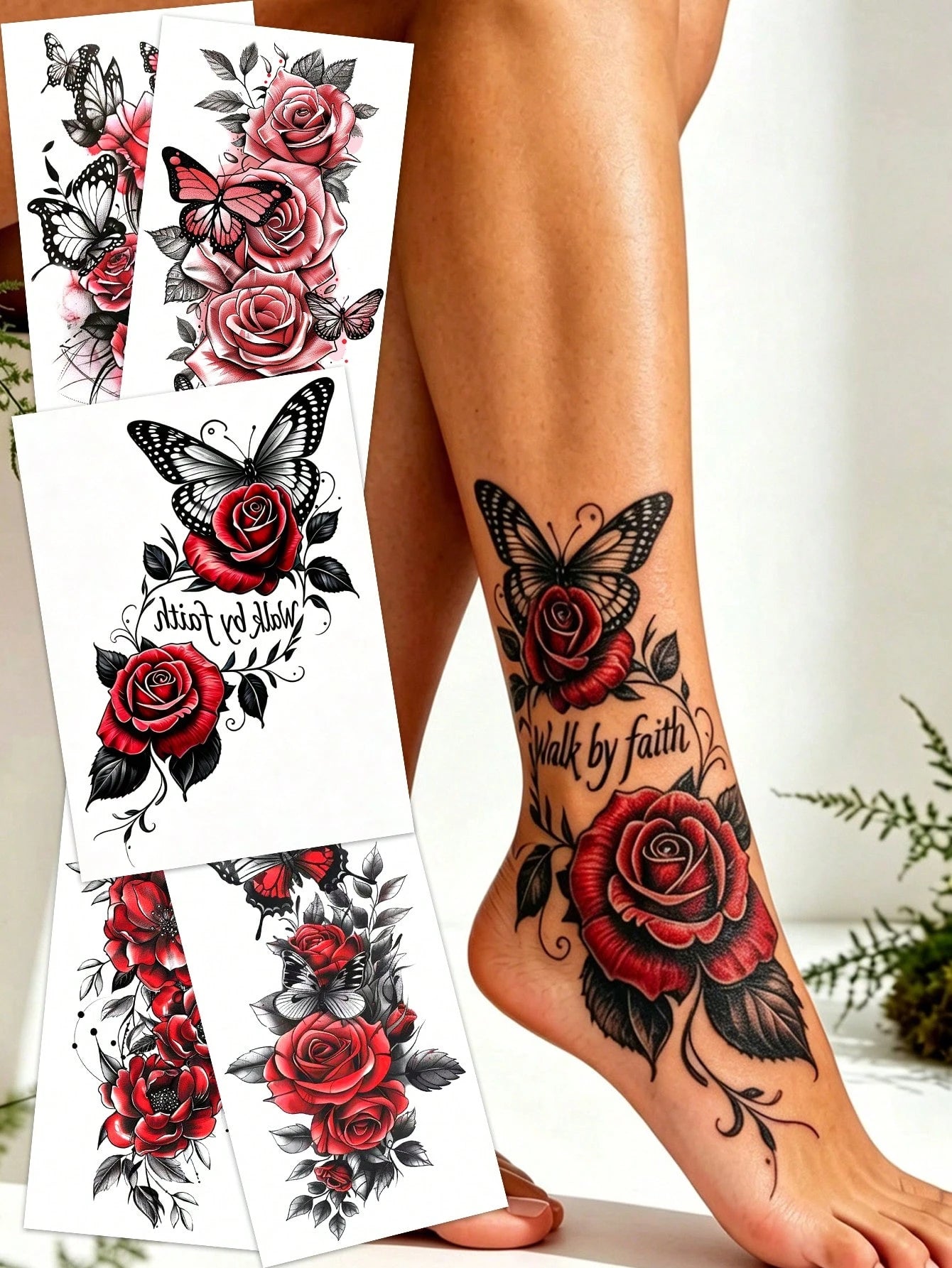5 Sheets Of Colorful Butterfly Tattoo Stickers, Fake Tattoos With Butterfly And Flower Pattern Designs, Waterproof Realistic Easy-To-Use Temporary Tattoo, Suitable For Use On Legs, Abdomen And Arms, A
