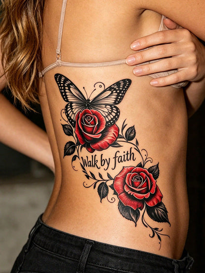 5 Sheets Of Colorful Butterfly Tattoo Stickers, Fake Tattoos With Butterfly And Flower Pattern Designs, Waterproof Realistic Easy-To-Use Temporary Tattoo, Suitable For Use On Legs, Abdomen And Arms, A
