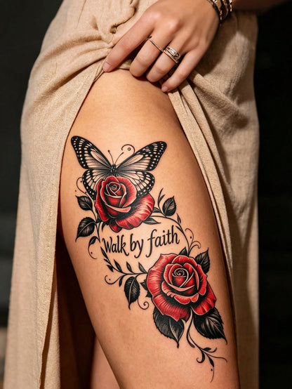5 Sheets Of Colorful Butterfly Tattoo Stickers, Fake Tattoos With Butterfly And Flower Pattern Designs, Waterproof Realistic Easy-To-Use Temporary Tattoo, Suitable For Use On Legs, Abdomen And Arms, A