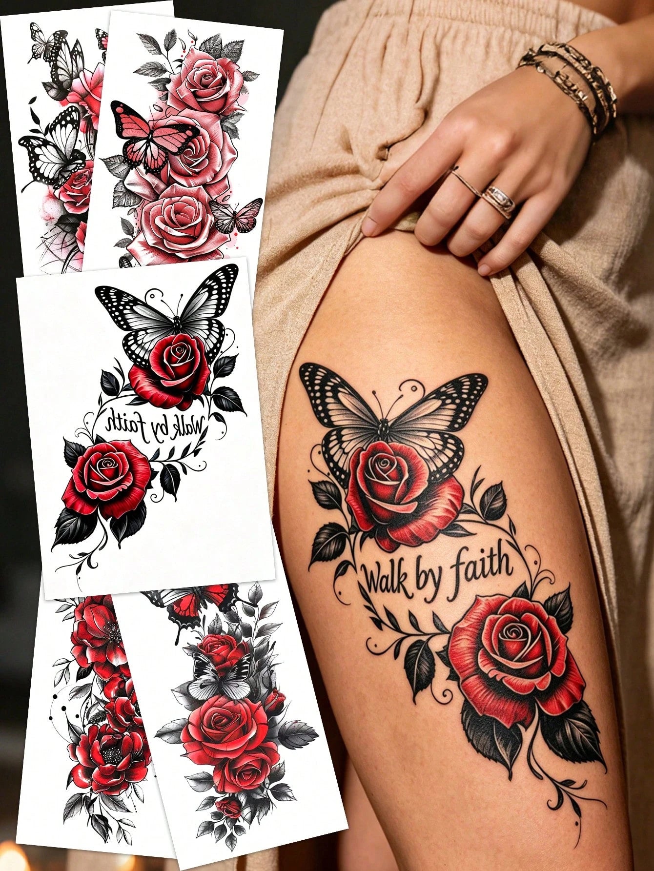 5 Sheets Of Colorful Butterfly Tattoo Stickers, Fake Tattoos With Butterfly And Flower Pattern Designs, Waterproof Realistic Easy-To-Use Temporary Tattoo, Suitable For Use On Legs, Abdomen And Arms, A