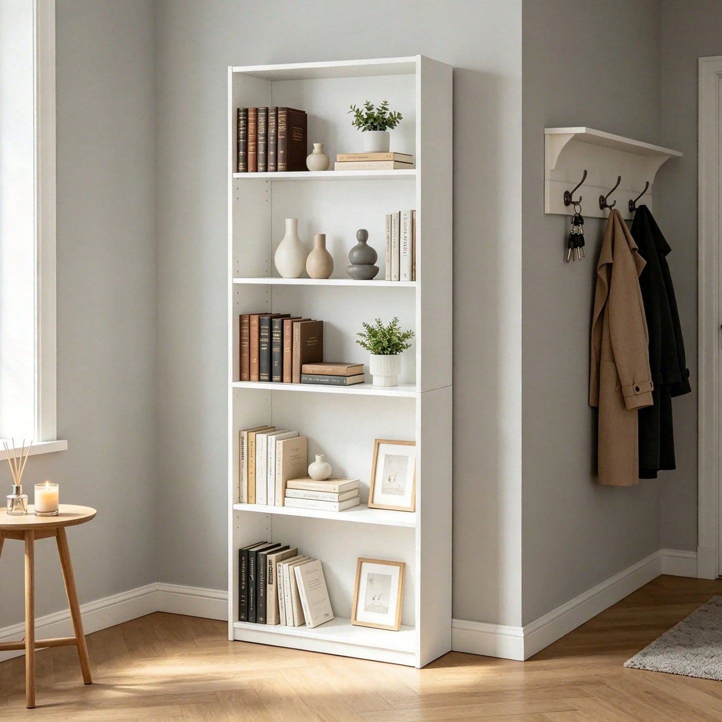 5-Shelf Bookcase With Adjustable Shelves, White