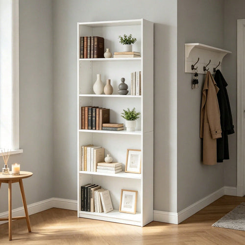5-Shelf Bookcase With Adjustable Shelves, White