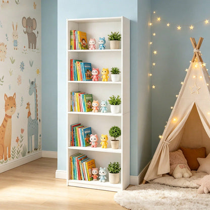 5-Shelf Bookcase With Adjustable Shelves, White