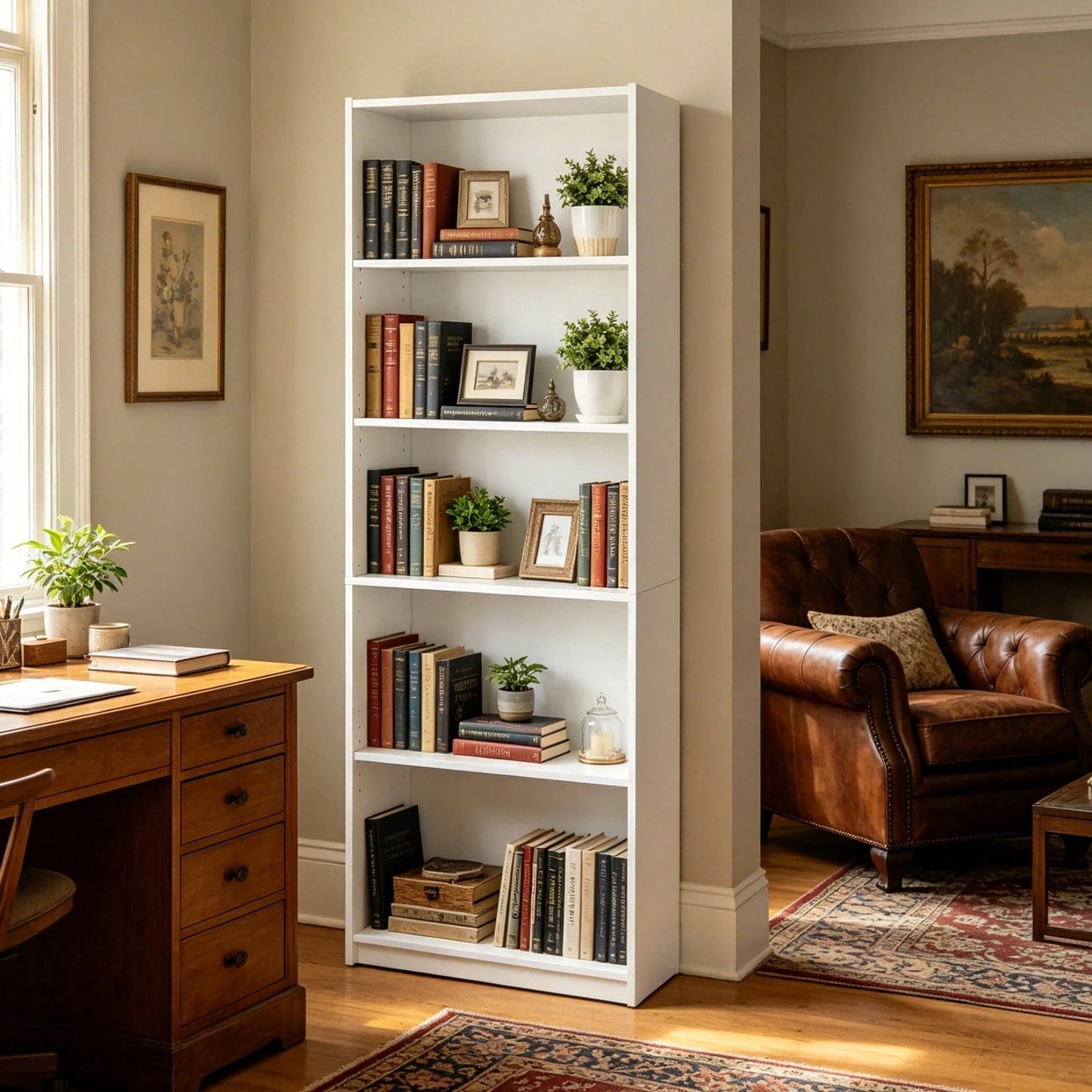5-Shelf Bookcase With Adjustable Shelves, White