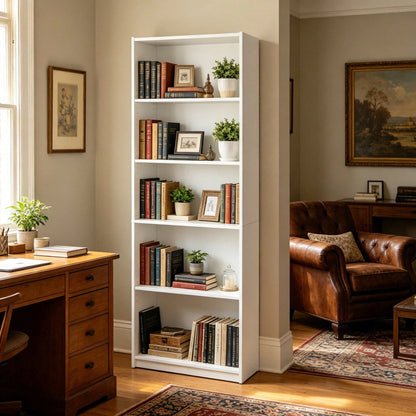 5-Shelf Bookcase With Adjustable Shelves, White