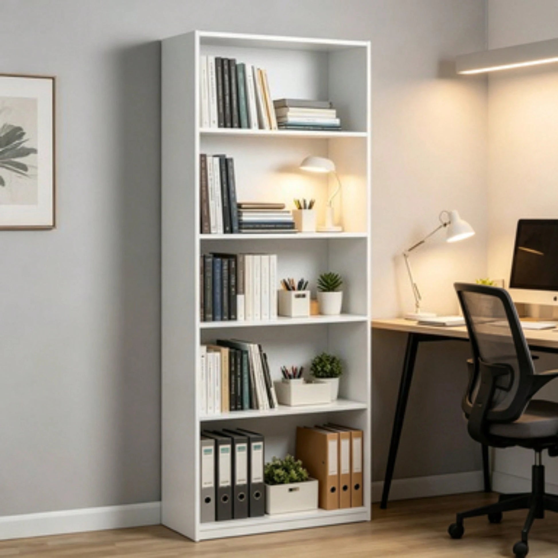 5-Shelf Bookcase With Adjustable Shelves, White