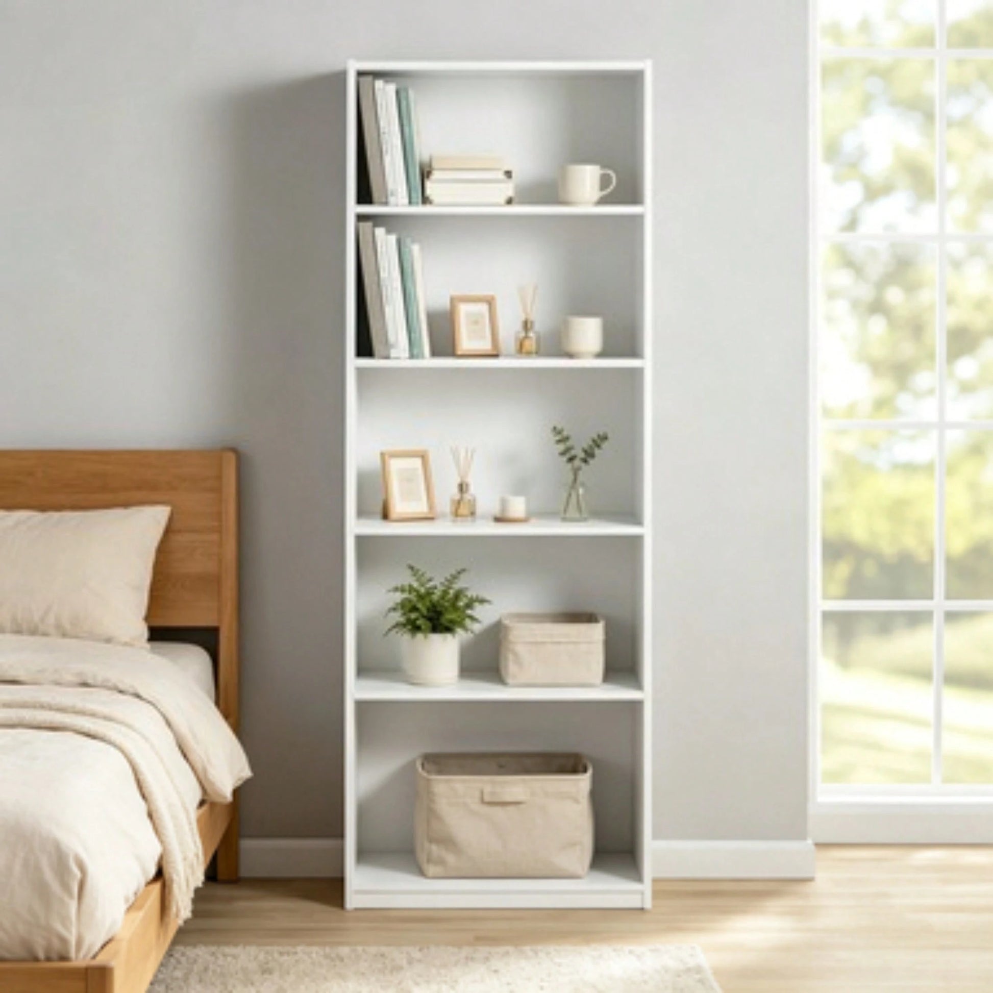 5-Shelf Bookcase With Adjustable Shelves, White