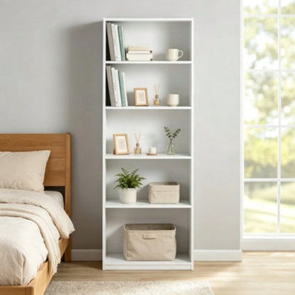 5-Shelf Bookcase With Adjustable Shelves, White