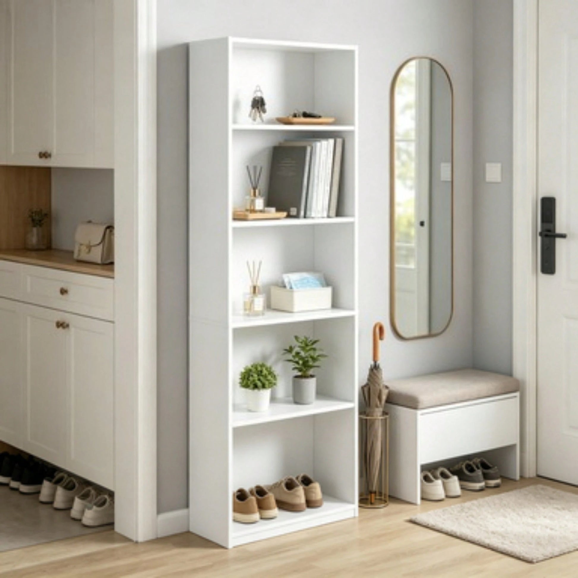 5-Shelf Bookcase With Adjustable Shelves, White